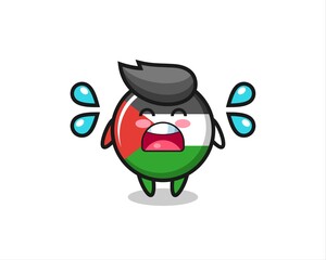 palestine flag badge cartoon illustration with crying gesture