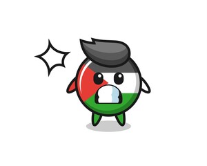 palestine flag badge character cartoon with shocked gesture