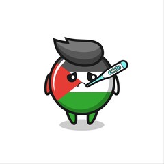 palestine flag badge mascot character with fever condition