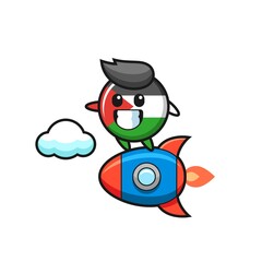 palestine flag badge mascot character riding a rocket