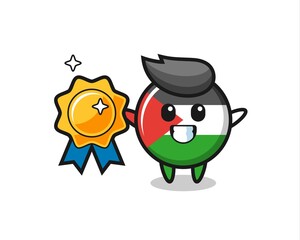 palestine flag badge mascot illustration holding a golden badge