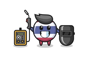 Character mascot of thailand flag badge as a welder