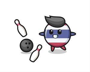 Character cartoon of thailand flag badge is playing bowling
