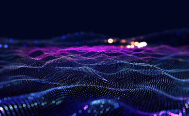 Cyberspace. Private information, data flow, digital generation, electronic field, processed data waves, big data analytics 3D illustration - obrazy, fototapety, plakaty