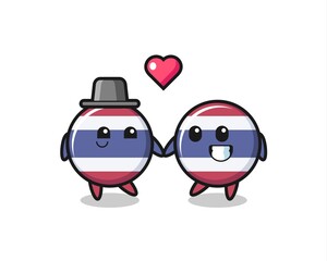 thailand flag badge cartoon character couple with fall in love gesture
