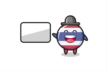 thailand flag badge cartoon illustration doing a presentation
