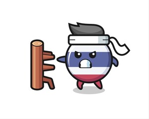 thailand flag badge cartoon illustration as a karate fighter
