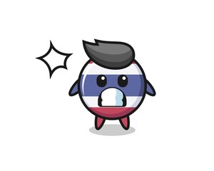 thailand flag badge character cartoon with shocked gesture