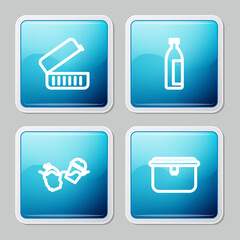 Set line Lunch box, Lotion cosmetic tube, Problem pollution of the ocean and icon. Vector