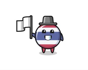 Cartoon character of thailand flag badge holding a flag