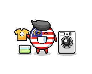 Mascot cartoon of malaysia flag badge with washing machine