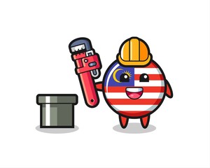 Character Illustration of malaysia flag badge as a plumber