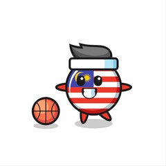 Illustration of malaysia flag badge cartoon is playing basketball