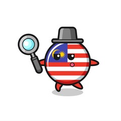 malaysia flag badge cartoon character searching with a magnifying glass