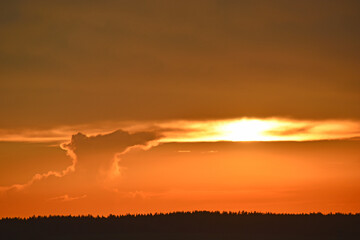 Red sunset with clouds in the evening