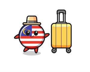 malaysia flag badge cartoon illustration with luggage on vacation