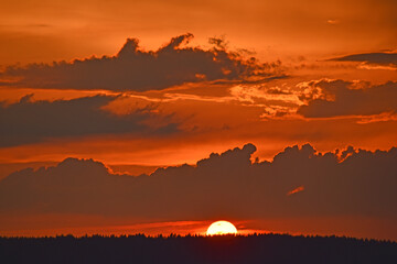 Red sunset with clouds in the evening