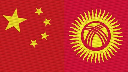 Kyrgyzstan and China Flags Together Fabric Texture Illustration Background