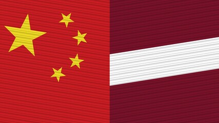 Latvia and China Flags Together Fabric Texture Illustration Background - obrazy, fototapety, plakaty