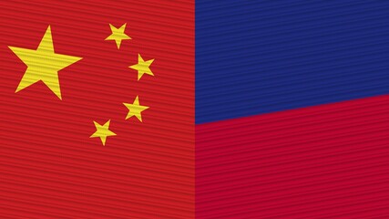 Liechtenstein and China Flags Together Fabric Texture Illustration Background