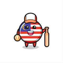 Cartoon character of malaysia flag badge as a baseball player