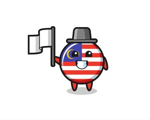 Cartoon character of malaysia flag badge holding a flag
