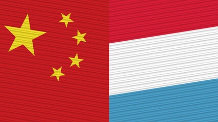 Luxembourg and China Flags Together Fabric Texture Illustration Background