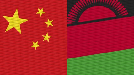Malawi and China Flags Together Fabric Texture Illustration Background