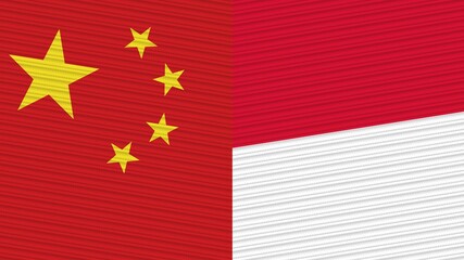 Monaco and China Flags Together Fabric Texture Illustration Background
