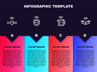 Set line Smartwatch, Robot vacuum cleaner, electric kettle and drone. Business infographic template. Vector