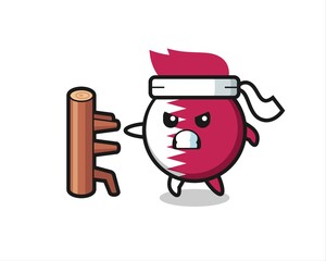 qatar flag badge cartoon illustration as a karate fighter