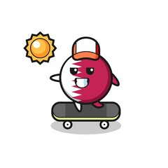 qatar flag badge character illustration ride a skateboard