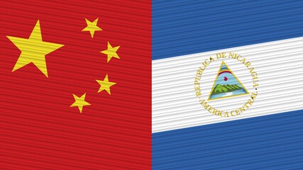 Nicaragua and China Flags Together Fabric Texture Illustration Background