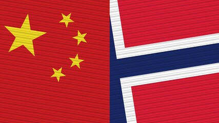 Norway and China Flags Together Fabric Texture Illustration Background