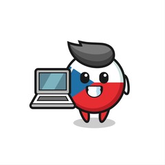 Mascot Illustration of czech flag badge with a laptop