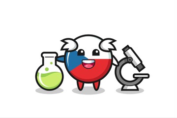 Mascot character of czech flag badge as a scientist