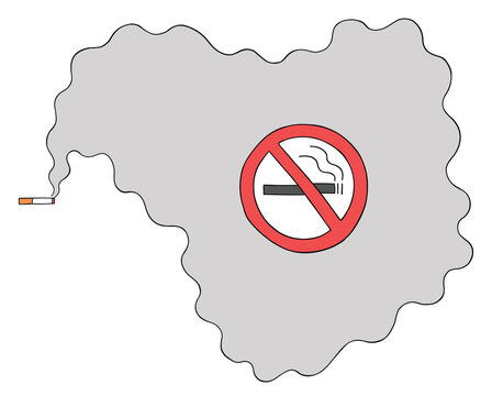 Cartoon smoking cigarette in a no smoking place, vector illustration