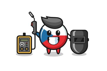 Character mascot of czech flag badge as a welder