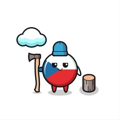 Character cartoon of czech flag badge as a woodcutter