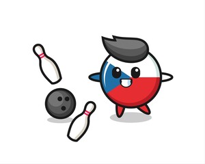 Character cartoon of czech flag badge is playing bowling