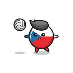 Character cartoon of czech flag badge is playing volleyball