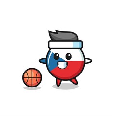 Illustration of czech flag badge cartoon is playing basketball