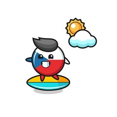 Illustration of czech flag badge cartoon do surfing on the beach
