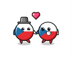 czech flag badge cartoon character couple with fall in love gesture