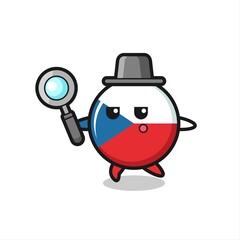 czech flag badge cartoon character searching with a magnifying glass