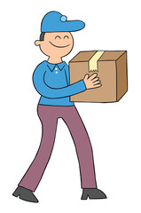 Cartoon courier brings the parcel, vector illustration