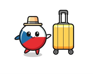 czech flag badge cartoon illustration with luggage on vacation