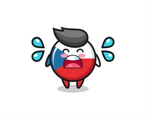 czech flag badge cartoon illustration with crying gesture