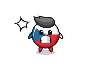 czech flag badge character cartoon with shocked gesture