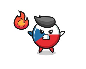 czech flag badge character cartoon with angry gesture